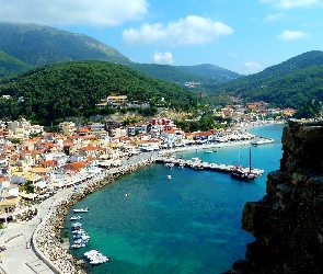 Wzgórza, Morze, Grecja, Parga, Miasto, Wybrzeże
