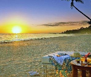 Morze, Wschód Słońca, Śniadanie, Plaża