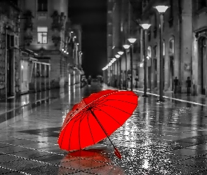 Deszcz, Parasol, Ulica, Kamienice