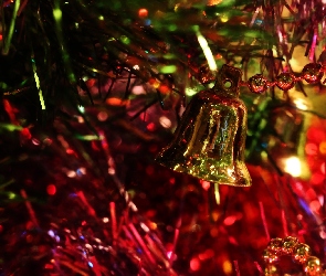 Dzwonek, Boże Narodzenie, Święta, Ozdoba, Złoty
