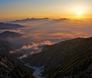 Zachód Słońca, Chmury, Góry