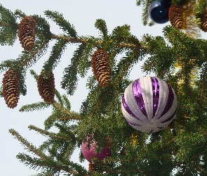 Narodzenie, Bombki, Szyszki, Gałązki, Boże