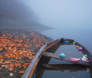 Papierowe, Liście, Jezioro, Łódeczki, Łódka