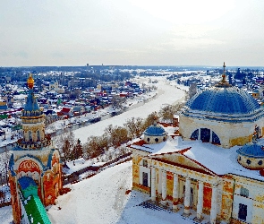 Rosja, Śnieg, Miasto, Rzeka