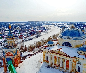 Miasto, Rosja, Śnieg, Rzeka