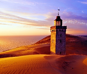 Słońca, Morska, Latarnia, Wydmy, Zachód