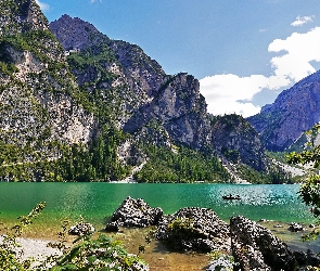 Jezioro Pragser Wildsee, Włochy, Góry