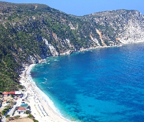 Góry, Kefalonia, Plaża, Domy, Morze