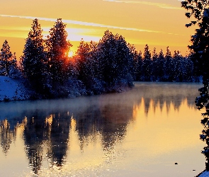 Zima, Zachód Słońca, Rzeka