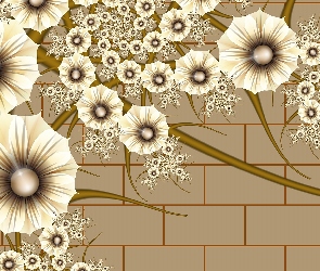Mur, Grafika 2D, Kwiaty, Beżowe