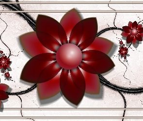3D, Grafika, Bordowe, Kwiaty