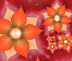 Pomarańczowe, 3D, Grafika, Kwiaty