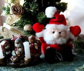Mikołaj, Świąteczna, Choinka, Kompozycja, Świece