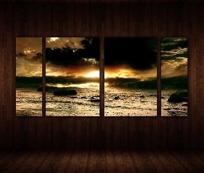 Słońca, Zachód, Pokój, Wnętrze, Okno, Morze