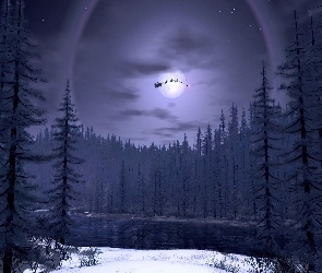 Boże Narodzenie, sanie mikołaja, księżyc