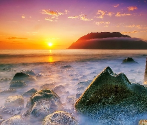 Słońca, Góry, Kamienie, Morze, Zachód