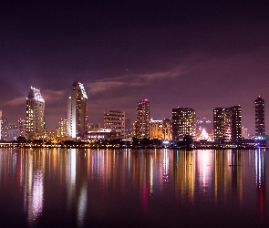 Miasto, Oświetlone, San Diego, Noc