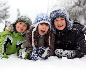 Troje, Zabawa, Zima, Śnieg, Dzieci