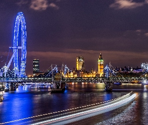 Noc, Londyn, London Eye, Pałac Westminster