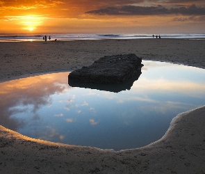 Słońca, Kamień, Plaża, Morze, Zachód