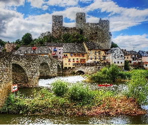 Kamienny, Rzeka, Fragment, Most, Zamek, Runkel, Miasteczka