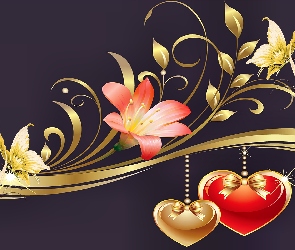 Serca, Walentynki, Motyle, Kwiatek