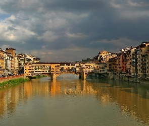Florencja, Odbicie, Ponte Vecchio, Rzeka, Most