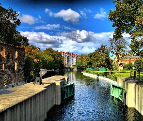 Panorama, Śluza, Motława, Gdańska