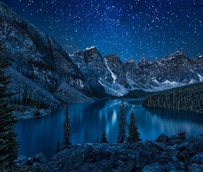 Góry, Gwiazdy, Niebo, Jezioro
