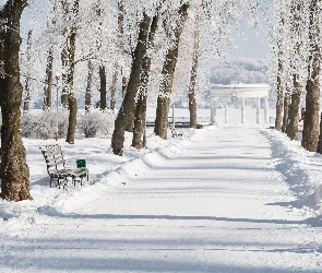 Alejka, Ławka, Park, Śnieg