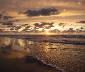 Morze, Zachód Słońca, Plaża