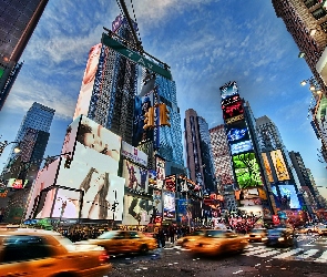 7 Avenue, Reklamy, Chmur, Drapacze, Manhattan