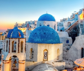 Santorini, Kopuły, Niebieskie, Grecja, Cerkiew