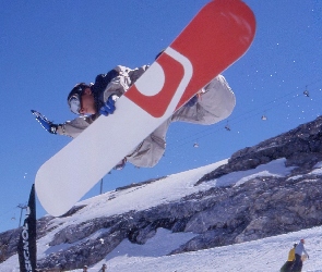 Snowbording, snowboardzista, śnieg, deska