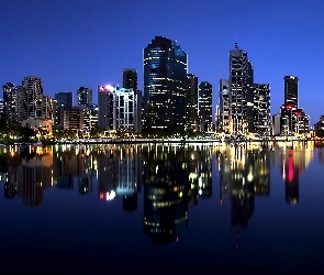 Brisbane, Odbicie, Noc, Miasto, Australia