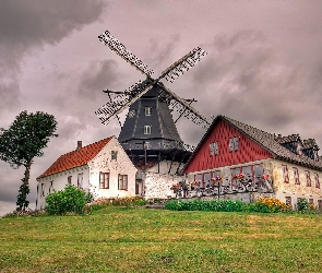 Łąka, Ogródek, Wiatrak, Domy