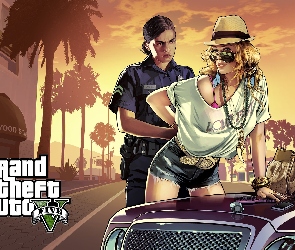 Policja, Ulica, Samochód, Kobieta, GTA V