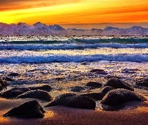 Kamienie, Morze, Zachód, Słońca