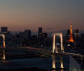 Noc, Panorama, Wieża, Most, Wieżowce, Tokio