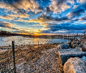 Kamienie, Słońca, Jezioro, Zachód
