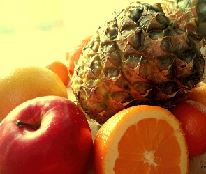 Owoce, Mandarynka, Pomarańcz, Ananas, Jabłko