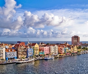 Panorama, Obłoki, Morze, Miasta, Curacao