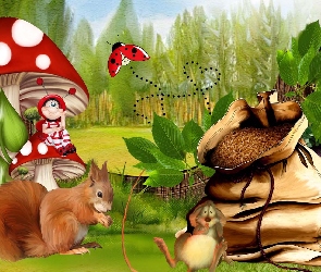 Myszka, Sowa, Wiewiórka