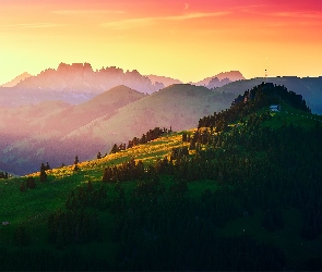 Lasy, Góry, Szwajcaria, Wieża radiowa, Wzgórze, Gstaad, Łąki