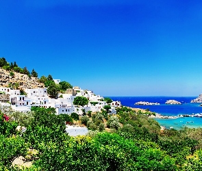 Morze, Grecja, Rodos, Wyspa, Domy