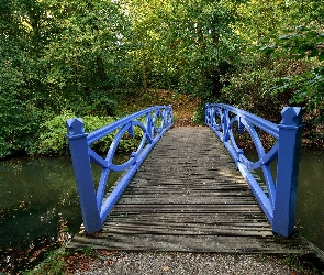 Niebieski, Park, Rzeka, Most, Drewniany