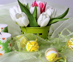 Tulipanów, Kompozycja, Świece, Pisanki, Bukiet