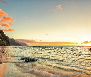Hawaje, Słońca, Plaża, Morze, Kauai, Promienie