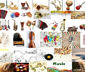 Różne, Instrumenty, Napisy, Muzyczne, Nuty, Klucze