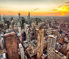 Chicago, Słońca, Miasta, Zachód, Panorama